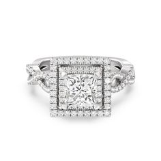 a square cut diamond ring with double halos