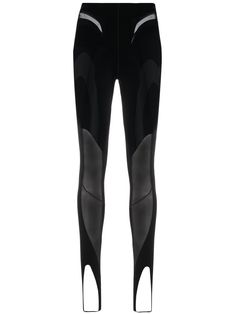 black stretch-design high-waisted semi-sheer panels stirrup cuffs Mugler Leggings, Stirrup Leggings, Future Clothes, Panel Leggings, Versace Outfit, Boot Pumps, Stretch Leggings, Summer Beach Wear, Pump Sandals