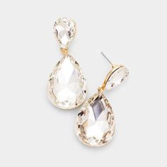 Clear Crystal Teardrop Gold Earrings Evening Earrings, Clear Crystal, Gold Earrings, Pearl Earrings, Prom, Sparkle, Crystals, Gold