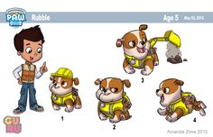 the animation shows how to draw a dog with different poses and expressions for each character