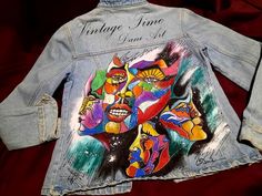 A hand painted denim jacket. Textile dyes and contours were used. Size: M; chest circumference -90 cm. Washing - by hand or in the washing machine - on a delicate program, without a centrifuge, in lukewarm water - 30 degrees. Bleaching agents and emollients are not used! Artistic Fitted Denim Jacket For Spring, Artistic Hand Painted Denim Jacket, Artistic Fitted Denim Jacket, Artistic Hand Painted Fitted Denim Jacket, Artistic Fitted Hand-painted Denim Jacket, Artistic Hand Painted Denim Jacket For Fall, Hand-painted Fitted Cotton Denim Jacket, Hand Painted Fitted Cotton Denim Jacket, Hand Painted Denim