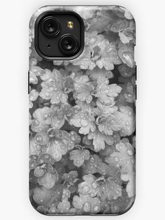 black and white photo of flowers with water droplets on them iphone case / skin protector