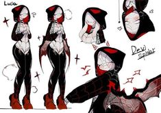 the concept art for spider - man into the spider - verse is shown in red and black