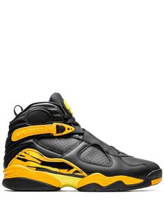 black/yellow leather panelled design raised logo detail round toe front lace-up fastening ankle-length chunky rubber sole signature Air cushioning These styles are supplied by a premium sneaker marketplace. Stocking only the most sought-after footwear, they source and curate some of the most hard to find sneakers from around the world. Air Jordan 8, Yellow Taxi, Jordan 8, Jordan Air, Basketball Sneakers, Yellow Leather, Bugatti, Sneakers Black, Black N Yellow