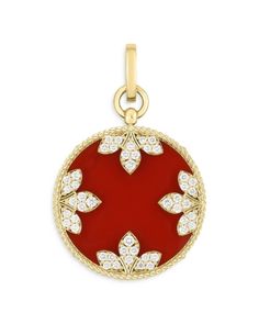 Roberto Coin 18K Yellow Gold Medallion Diamond & Red Agate Pendant Luxury Gold Carnelian Jewelry, Luxury Carnelian Jewelry For Formal Occasions, Red Intaglio Jewelry For Formal Occasions, Luxury Intaglio Pendant Jewelry, Formal Red Medallion-shaped Jewelry, Yellow Gold Carnelian Jewelry With Polished Finish, Red Medallion Necklace For Formal Occasions, Red Diamond Jewelry With Polished Finish, Luxury Red Gemstone Jewelry