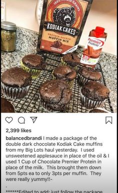 an instagram page with some chocolate cupcakes on it