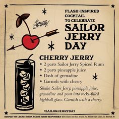 an advertisement for a cherry soda drink with the words sailor jerry day written on it