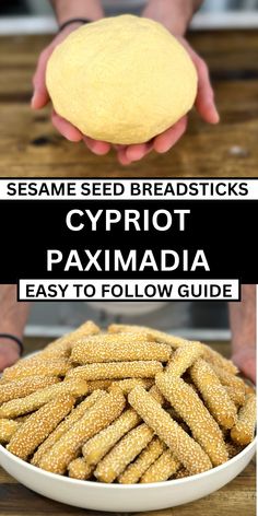 some breadsticks are in a bowl and the words sesame seed breadsticks crypt paxmadia easy to follow guide