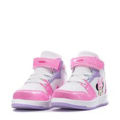 What's not to love about the Character Minnie Mouse High Top Toddler Sneakers? They feature the beloved mouse prominently displayed on the side with a smile. Plus, the high-top design makes for a unique look and provides added ankle support. Features Minnie Mouse. High-top. Lace-up with ankle strap. Iridescent accent panel. Durable tread. Padded tongue and collar. Cute High-top Synthetic Skate Shoes, Cute Synthetic Sneakers For Sports, Cute High-top Sports Sneakers, Pink Minnie Mouse Low-top Sneakers, Casual Pink Minnie Mouse Sneakers, Cute Minnie Mouse Sneakers With Round Toe, Cute Minnie Mouse Low-top Sneakers, Minnie Mouse Sneakers With Round Toe In Synthetic, Minnie Mouse Synthetic Sneakers With Round Toe