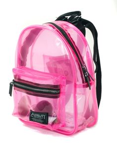 86303: Mini Backpack |Compact Fun Fashion Packs for Rollerskating, Festival, School, Beach |TRANSPARENT CRYSTAL Pink Trendy Portable Backpack For Outdoor Activities, Trendy Backpack For Outdoor Activities, Pink Backpack With Clear Strap For Everyday Use, Trendy Portable Backpack For On-the-go, Everyday Bags With Clear Strap For Back To School, Everyday Clear Strap Bags For Back To School, Trendy Clear Standard Backpack, Trendy Clear Travel Backpack, Casual Clear Backpack For Everyday Use