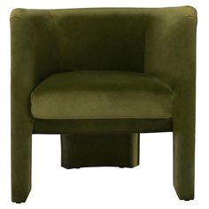 a green chair with an armrest and foot rest in the shape of a cube