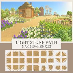 the front and back cover of light stone path, with flowers in blooming area