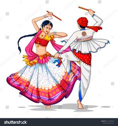 Garba Night, Rajasthani Art, Indian Women Painting, Indian Illustration, Navratri Festival, Dancing Drawings, Festivals Of India, Dance Paintings, Navratri Images