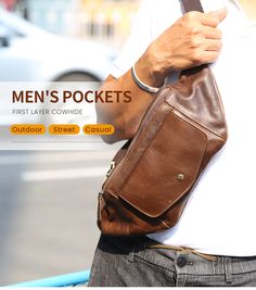 Enjoy admiring glances whenever you are out traveling with this waist bag for men that is uniquely designed to suit your sporting needs. The vintage-styled belt bag has a solid pattern and a pillow shape. Ideal for phone storage, this waist pack is made from genuine leather and has 39.4-inch long straps.Specifications Style: vintage Strap Drop: 39.4inch Shape: Pillow Pattern Type: Solid Origin: Mainland China Model Number: 6363 Material Composition: genuine leather Main Material: Genuine Leather Casual Business Belt Bag With Pockets, Large Capacity Brown Belt Bag For Travel, Brown Belt Bag With Large Capacity For Travel, Brown Large Capacity Belt Bag For Travel, Brown Mobile Phone Belt Bag For Outdoor, Outdoor Brown Belt Bag With Zipper Pocket, Brown Belt Bag With Cell Phone Pocket For Outdoor, Brown Pouch Belt Bag For Outdoor, Casual Shoulder Bag With Coin Pocket For Travel