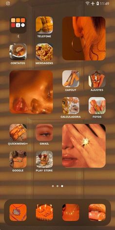 an image of a website page with many different things on it, including oranges and golds