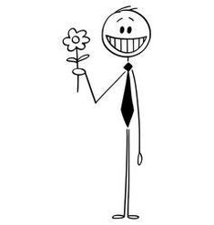 a stick figure holding a flower and smiling