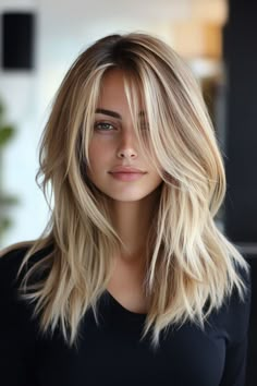 A layered choppy haircut adds texture and movement to your hair, creating a bold, edgy look. The uneven layers give volume and dimension, perfect for any hair length. Haïr Cut 2024 Long Layers, Long Layered Hair Vs Short Layers, Long Hair With Layers Blonde Highlights, Curtain Bang Layers Long Hair, Texture Long Hair, Longish Hair With Layers, Messy Haircut Women, Choppy Layered Long Hair, Invisible Layers Haircut Medium