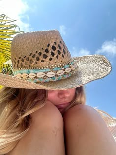 coastal cowgirl Coastal Cowgirl Hats Diy, Coastal Cowgirl Hat Beads Diy, Coastal Cowgirl Hats, Coastal Cowgirl Hat Diy, Coastal Cowgirl Hat Ideas, Beach Cowgirl Hat, Costal Cowgirl Outfits Beach, Costal Cowboy Hat, Coastal Cowgirl Hat