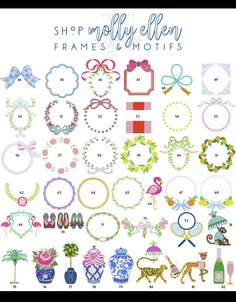 a large poster with many different items in the shape of wreaths and bows on it