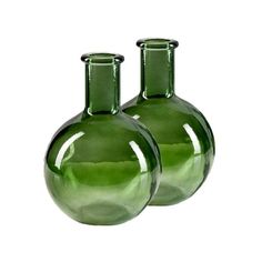 two green vases sitting next to each other