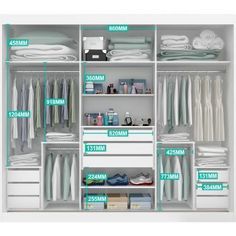 an organized closet with labels on it