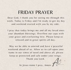 a poem written in black and white with the words friday prayer