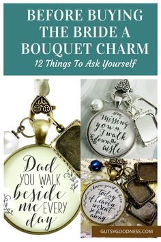 a collage of different items with the words before buying the bride a bouquet charm