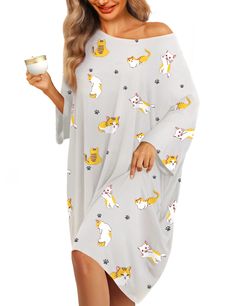 PRICES MAY VARY. One size fits most(Fit S-5XL): Plus size nightgowns measure in at a generous and roomy 95cm long and 170cm wide (total circumference). Knee length makes this gown more inclusive, without worrying about not being able to wrap your torso. The loose-fitting elastic design also suitable for any period of pregancy. Get the ultimate night's snooze in your new women's nightgown. it’s so comfortable that once you put it on you’ll want to live in it. Women's nightshirt is made from a dre Oversized Pajamas, Maternity Pjs, Plus Size Nightgowns, Black Sleepwear, Oversize Sleeves, Nightgowns For Women, Bamboo Fiber, Dress Shirts For Women, Sleep Shirt