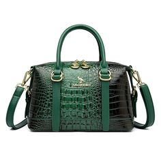 Color: Green Crocodile Pattern Tote Shoulder Bag For Errands, Chic Green Satchel With Crocodile Pattern, Green Top Handle Shoulder Bag With Crocodile Pattern, Chic Green Bags With Crocodile Pattern, Green Crocodile Pattern Shoulder Bag For Shopping, Green Crocodile Pattern Satchel With Double Handle, Elegant Green Crocodile Pattern Satchel, Green Leather Bag With Crocodile Pattern, Green Crocodile Pattern Top Handle Shoulder Bag