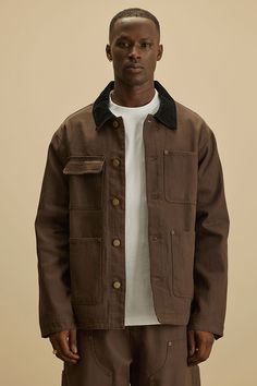 Available In Brown. Fold Down Collar Chest Pocket Detail Front Button Closure Self: 100% Cotton Lining: 60% Cotton 40% Polyester Pair With Alexander Utility Zip Work Jacket Pair With Alexander Utility Hooded Jacket Pair With Alexander Double Knee Utility Pants Pair With Alexander Utility Overalls Pair With Alexander Utility Shorts Pair With Bam E-Waist Straight Pants Imported | Mens Alexander Utility Canvas Chore Jacket in Brown size Medium by Fashion Nova Utility Aesthetic, Utility Overalls, Utility Shorts, Mens Jackets Casual, Work Jacket, Utility Pants, Chore Jacket, Casual Jackets, Work Jackets