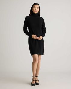 Cashmere Turtleneck Sweater Dress | Quince Long Sleeve Cashmere Work Dress, Long Sleeve Cashmere Dress For Work, Long Sleeve Cashmere Dresses For Work, Black Turtleneck Sweater Dress, Cashmere Sweater Dress, Cashmere Dress, Turtleneck Dress, Turtleneck Sweater Dress, Classic Sweater