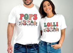 *THIS IS NOT A SET, PLEASE ADD THE SHIRTS TO CART SEPERATELY  AND CHECK OUT TOGETHER* You will love these lolli and pops matching grandparent Christmas shirts! These a great gift to give grandparents as a pregnancy announcement! PRODUCTION TIME: 1-3 business days  SHIPPING TIME: 2-5 business days PRODUCT DESCRIPTION: Bella Canvas Unisex T-shirt Super soft cotton and excellent quality print makes. 100% Soft cotton (fibre content may vary for different colors) Light fabric (4.2 oz/yd² (142 g/m Runs true to size Our Relaxed Fit Tee (Bella + Canvas style 3001) is a unisex style that runs a touch small for men, and about a half a size large for women. It's a relaxed fit and is soft and cozy. * For T-shirt Sizes Please refer to the Listing Image. CARE INSTRUCTION: Machine wash: warm (max 40C or Grandparent Christmas Gifts, Lolli And Pops, Grandparents Christmas Gifts, Grandparents Christmas, Grandparent Pregnancy Announcement, Christmas Pregnancy Announcement, Matching Christmas Shirts, Family Christmas Shirts, Christmas Family