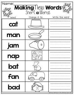 worksheet for making new words short a and long a with pictures on it