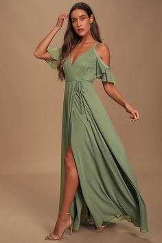 Sage Green Maxi Dress, Neon Prom Dresses, Sage Green Bridesmaid Dress, Sage Green Dress, Green Wedding Colors, Plum Dress, Green Maxi Dress, Beautiful Bridesmaid Dresses, Sage Green Wedding