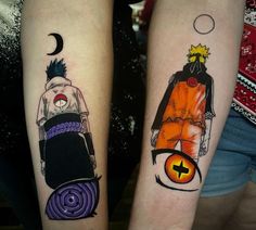 two people with matching tattoos on their arms