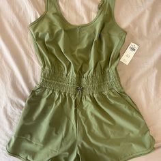 Nwt. Size Xs Petite. Can Cinch Waist, Adjustable Straps, And Can Adjust So Straps Make An 'X'. Top Is Unlined/Unpadded. Casual Green Cotton Onesie, Green Cotton Onesie For Playwear, Sleeveless Green Cotton Onesie, Green Bra-friendly Scoop Neck Tank Top, Active Romper, Green Cotton Tank Top With Built-in Bra, Cinched Waist, Abercrombie Fitch, Pant Jumpsuit