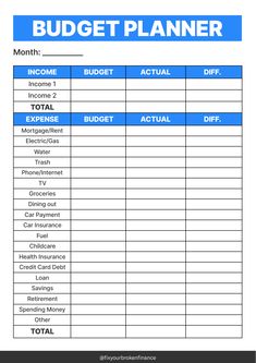 a printable budget planner is shown in blue