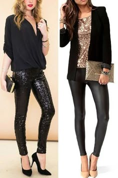 Sequined Black And Gold Outfits, Sequin Outfits, Gold Outfits, Thursday Inspiration, Mode Ab 50, Look Legging, Holiday Outfits Women, Party Outfits For Women, Fiesta Outfit