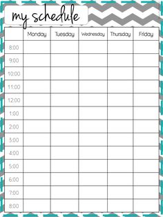 a printable schedule for the week with blue and gray chevrons on it