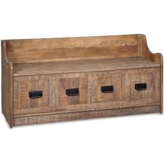 an old wooden bench with four drawers