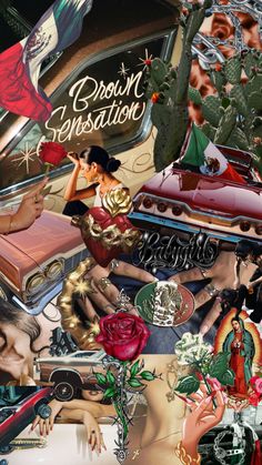 a collage of various images with the words brown sensation written on top of them