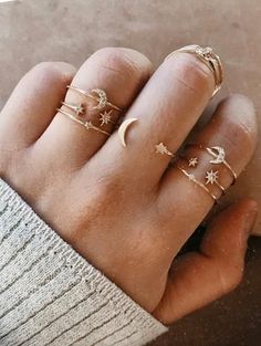 Stars Ring, Moon And Star Ring, Moon Stars, Star Ring, Cute Rings, Fashion Ring, Hand Jewelry, Matte Nails, Diy Schmuck