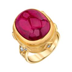 18.98 ct. Rubellite Tourmaline Cabochon, Diamond, Gold Bezel Cocktail Ring For Sale at 1stDibs Luxury Yellow Gold Ruby Ring With Oval Cabochon, Luxury Classic Ring-shaped Cabochons, Luxury Cabochon Dome Ring Fine Jewelry, Luxury Red Gemstone Dome Ring, Luxury Ruby Cabochon Ring, Luxury Carnelian Oval Cabochon Rings, Fuschia Color, Handmade Gold Ring, Signature Styles