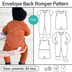 Snuggle Bug Envelope Back Romper Sewing Pattern - Etsy Nursing Top Pattern, Old Sewing Patterns, Baby Ruffle Romper, Romper Sewing Pattern, Combi Short, Baby Sweater Knitting Pattern, Blazer For Boys, Knitted Baby Cardigan, Sewing Instructions