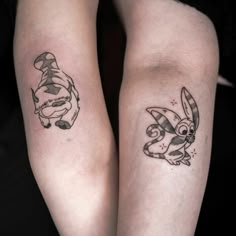 two tattoos on the legs of people who are both wearing bunny ears and tails,