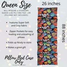 the queen size pillow case is shown with instructions for how to sew it