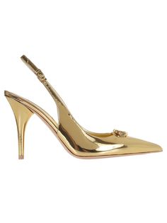 Slingback décolleté in mirror calfskin BY VALENTINO GARAVANI. Adjustable strap closure. VLogo The Bold Edition detail. H: 10cm