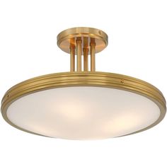 an image of a flush light fixture with two lights on the bottom and one in gold