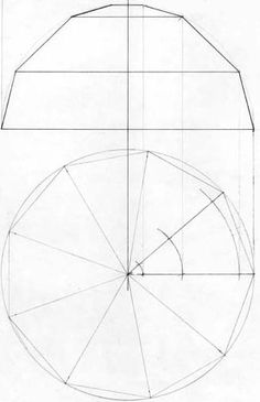 a drawing of a circular object with the center section drawn in two different directions,