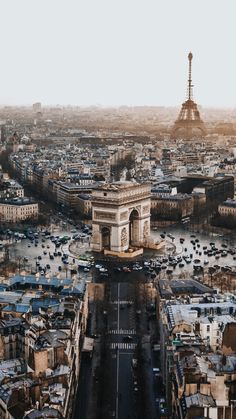 an aerial view of the eiffel tower and surrounding buildings in paris, france